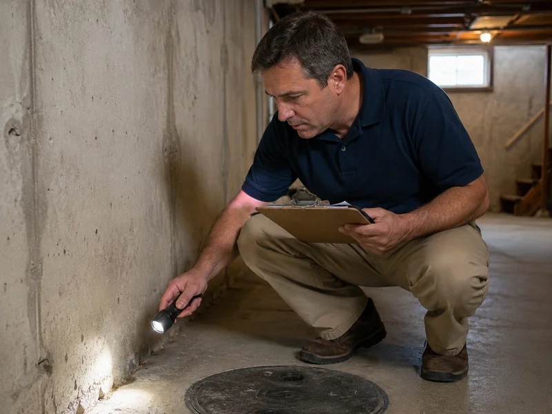 Radon professional inspecting a basement before writing a bid